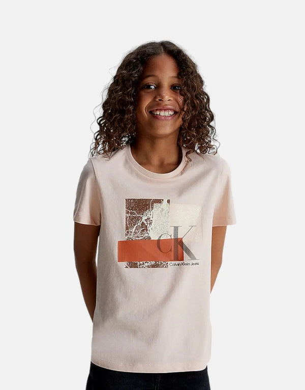 Calvin Klein Kids Layered Monogram Boxy Pink T-Shirt - Organic Cotton Blend