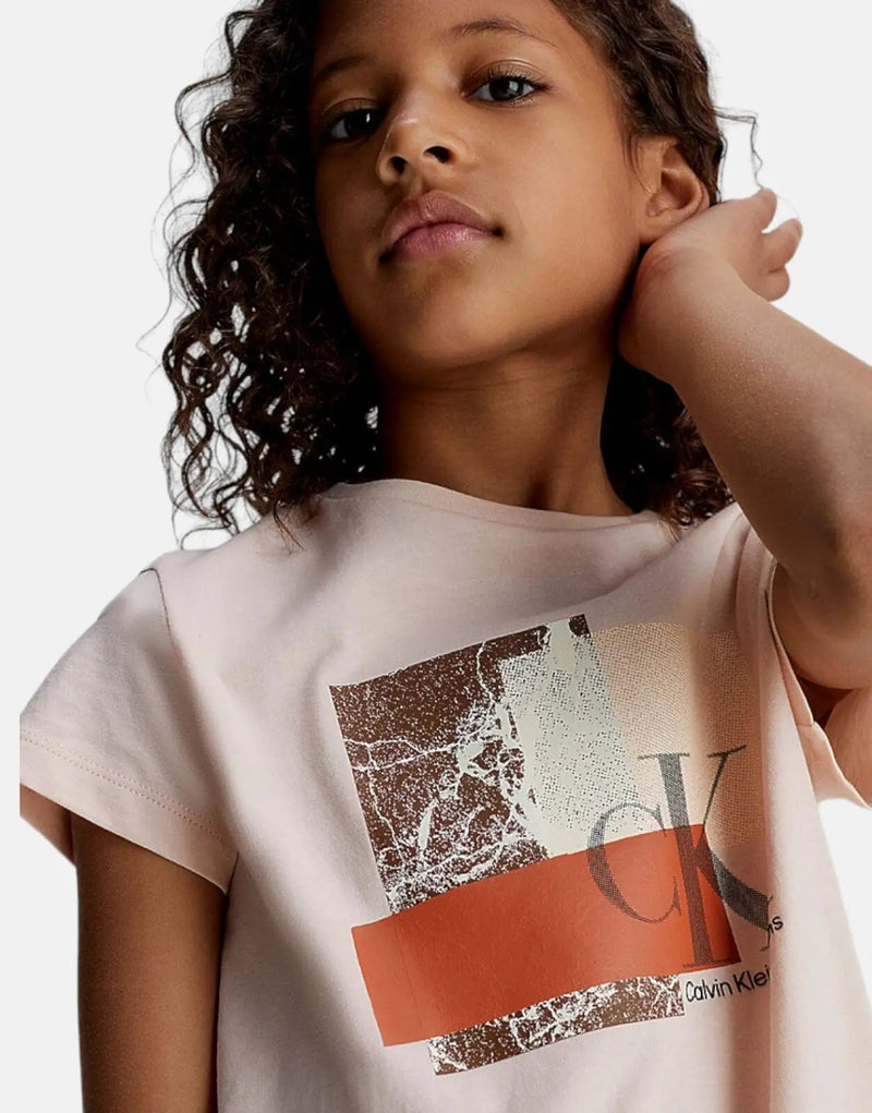 Calvin Klein Kids Layered Monogram Boxy Pink T-Shirt - Organic Cotton Blend
