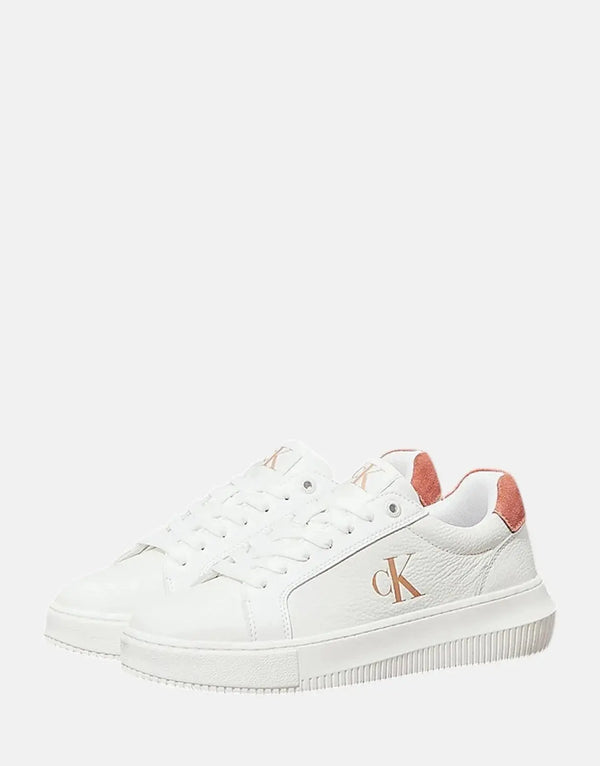 Calvin Klein Women's Low Laceup Cupsole Sneakers - Classic White Leather Comfort