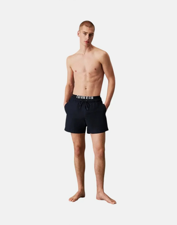 Calvin Klein Men's Black Recycled Quick-Dry Medium Swim Shorts Elastic Waist