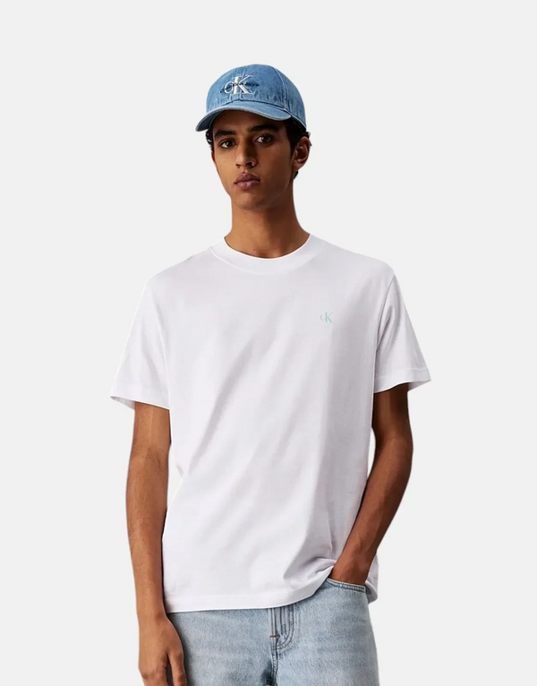 Calvin Klein Men's White Regenerative Cotton T-Shirt with Bold Paint Logo Back