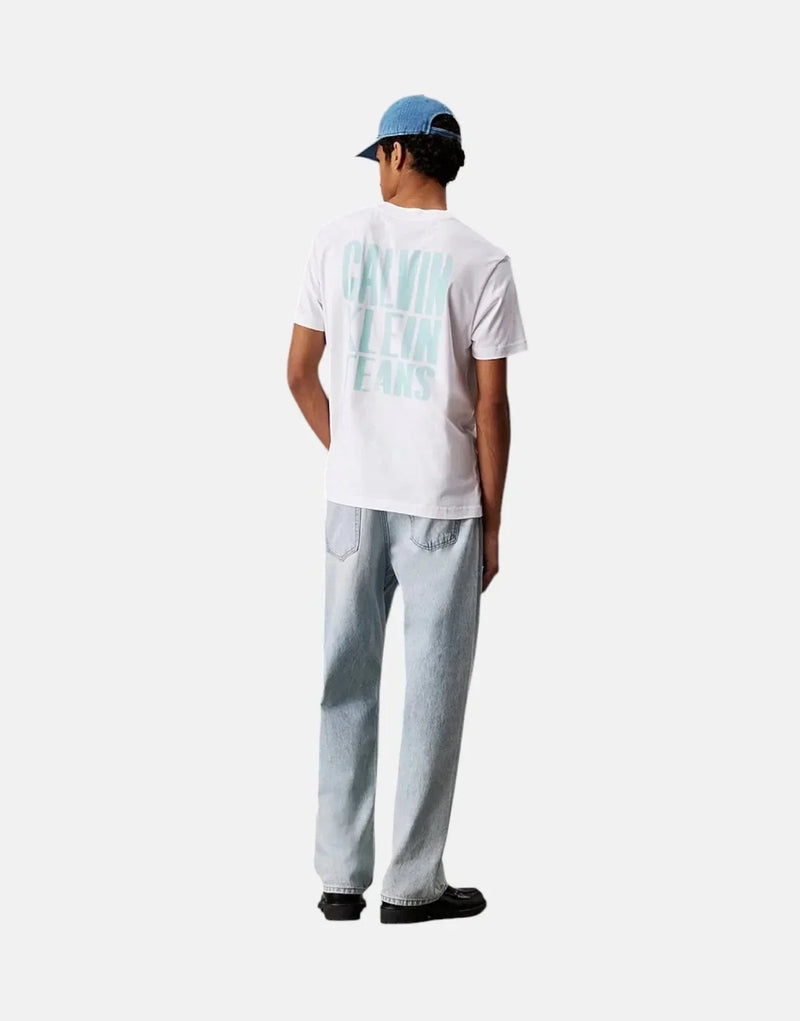 Calvin Klein Men's White Regenerative Cotton T-Shirt with Bold Paint Logo Back