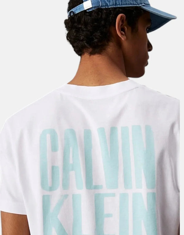 Calvin Klein Men's White Regenerative Cotton T-Shirt with Bold Paint Logo Back