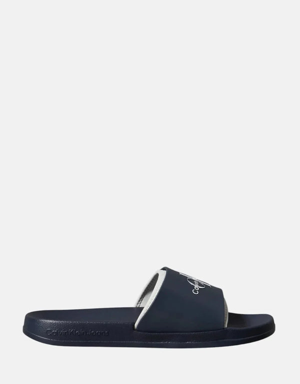 Calvin Klein Men's Rubber Neoprene Monologo Navy Slides - Cushioned Comfort