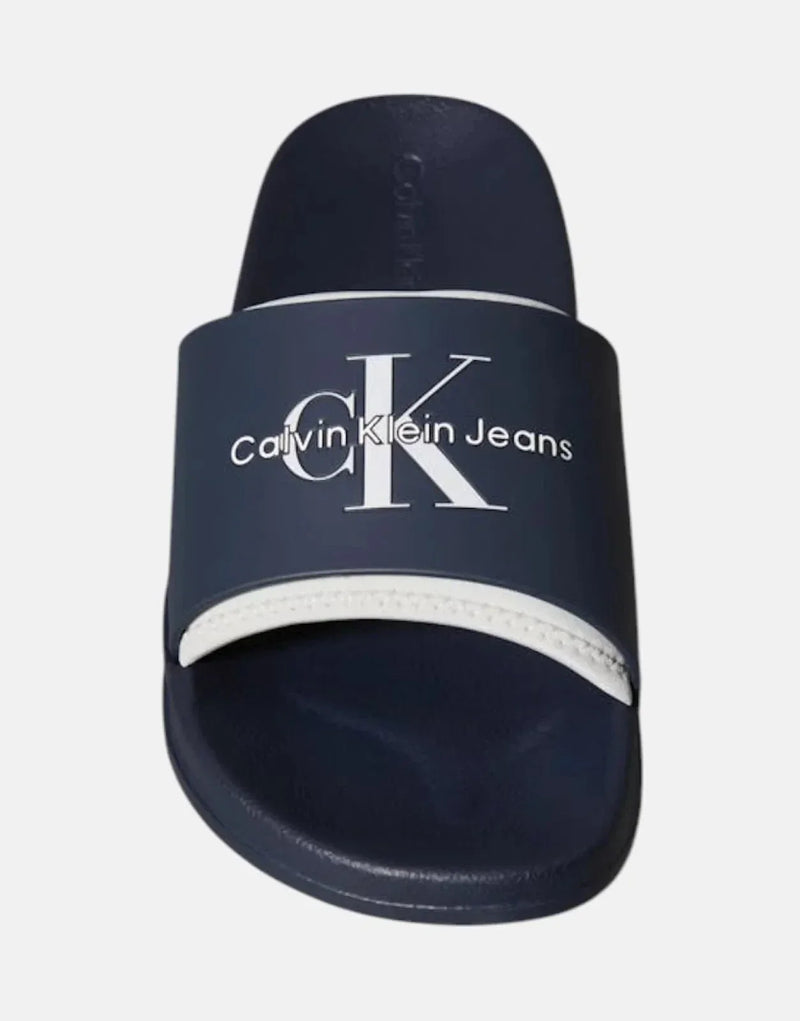 Calvin Klein Men's Rubber Neoprene Monologo Navy Slides - Cushioned Comfort