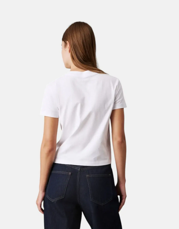 Calvin Klein Women's White Script Logo Regenerative Cotton Slim Fit T-Shirt