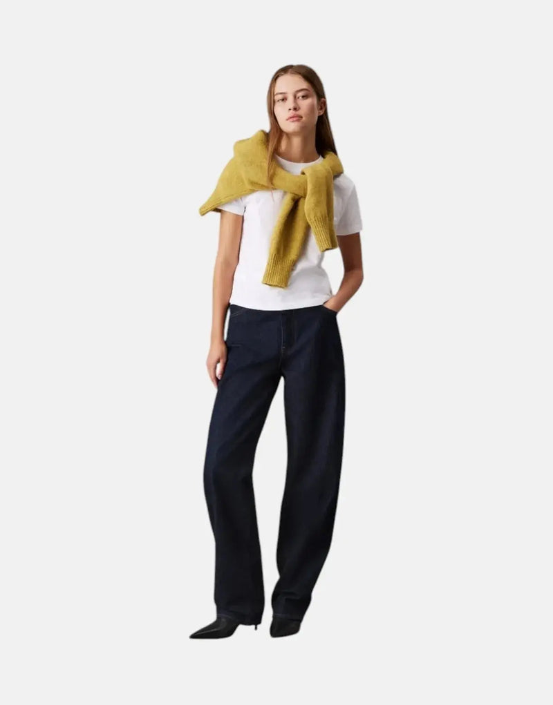 Calvin Klein Women's White Script Logo Regenerative Cotton Slim Fit T-Shirt