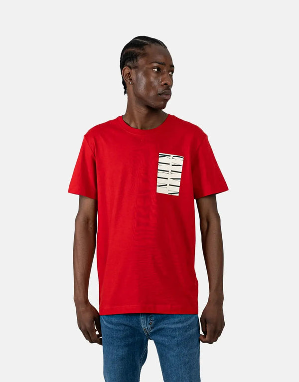 Calvin Klein Men's Red Serif Box Graphic Premium Cotton Crew Neck Tee