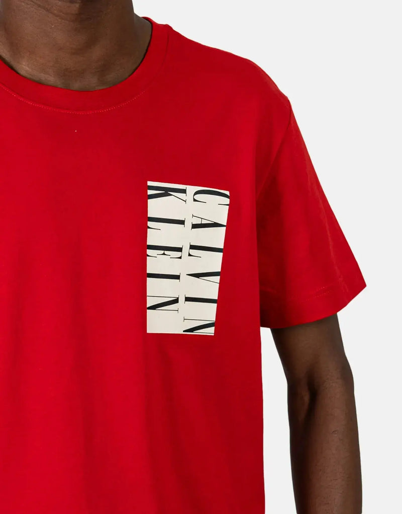 Calvin Klein Men's Red Serif Box Graphic Premium Cotton Crew Neck Tee