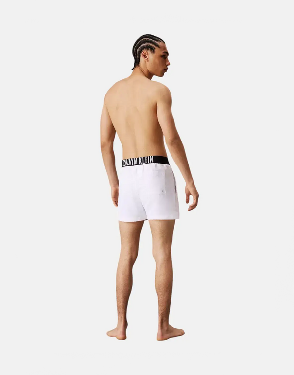 Calvin Klein Men's White Recycled Quick-Dry Swim Shorts with Signature Waistband