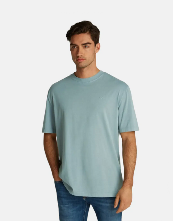 Calvin Klein Men's Washed Puff Print Teal T-Shirt - Regenerated Cotton Comfort
