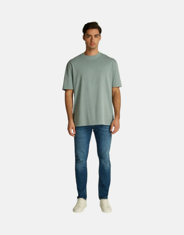 Calvin Klein Men's Washed Puff Print Teal T-Shirt - Regenerated Cotton Comfort