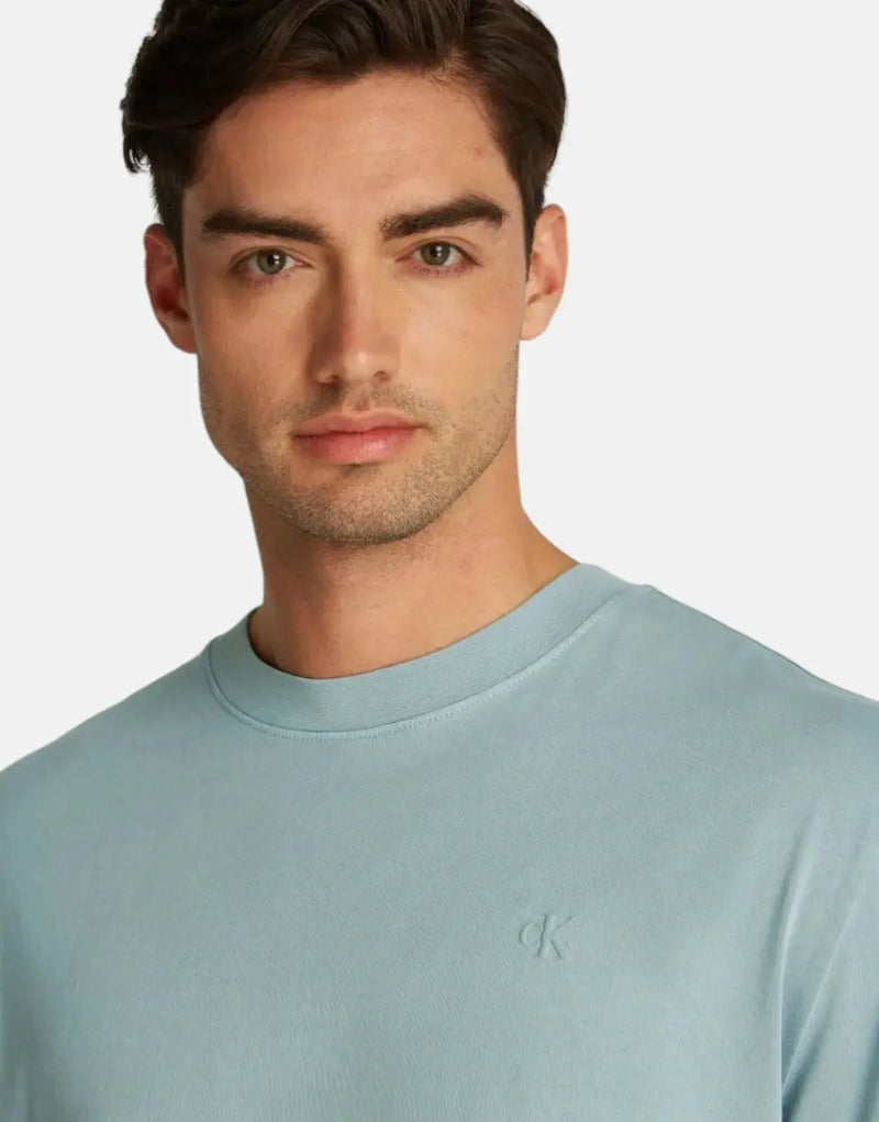Calvin Klein Men's Washed Puff Print Teal T-Shirt - Regenerated Cotton Comfort