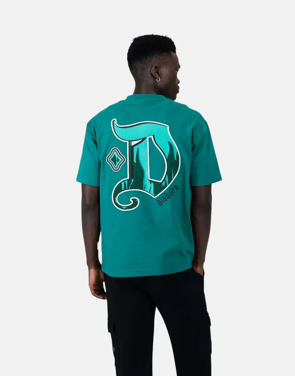 Diadora Cavallo Men's Green Cotton T-Shirt: Relaxed Fit, Premium Comfort Style