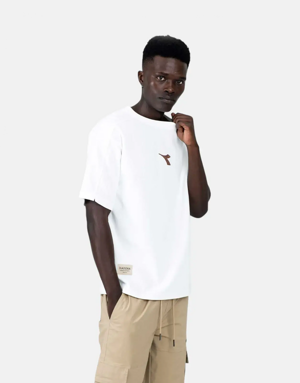 Diadora Men's Premium Flake White Cotton Blend Oversized Tee Distinctive Stitching