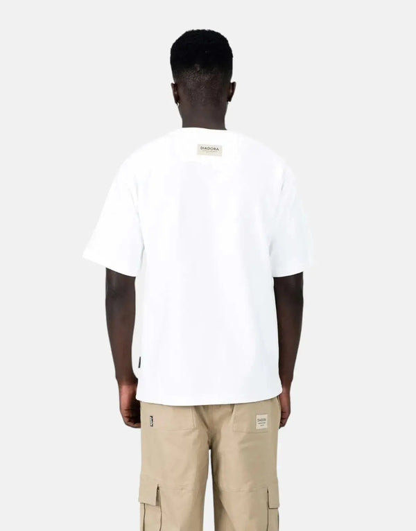 Diadora Men's Premium Flake White Cotton Blend Oversized Tee Distinctive Stitching