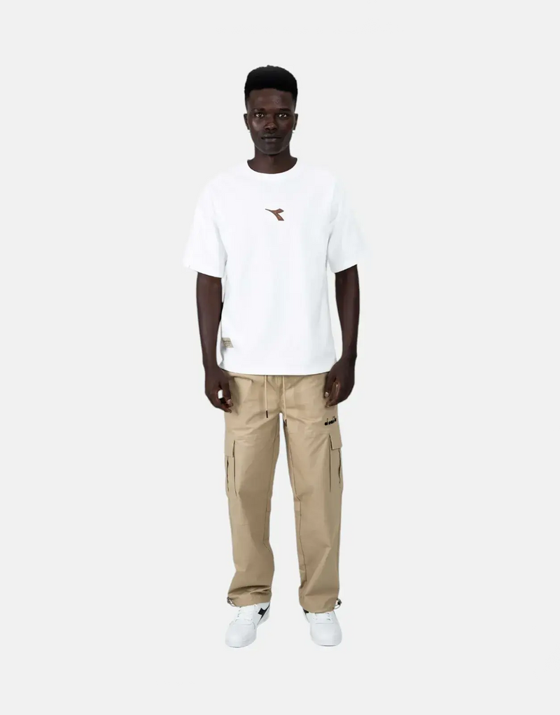 Diadora Men's Premium Flake White Cotton Blend Oversized Tee Distinctive Stitching