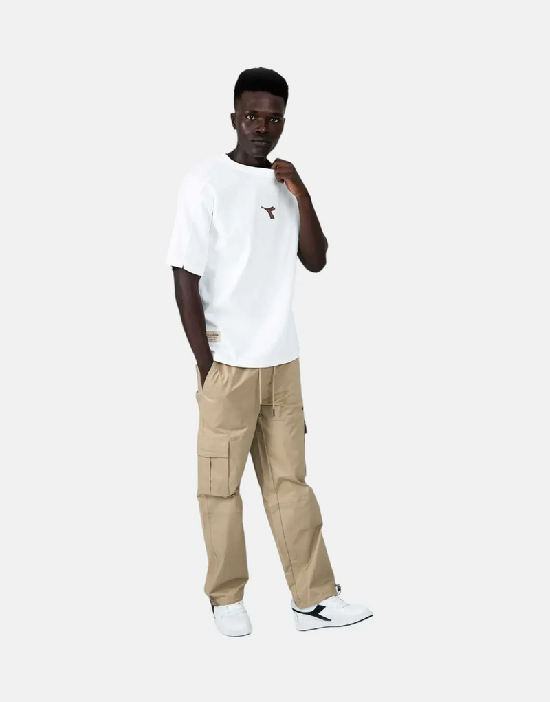 Diadora Men's Premium Flake White Cotton Blend Oversized Tee Distinctive Stitching