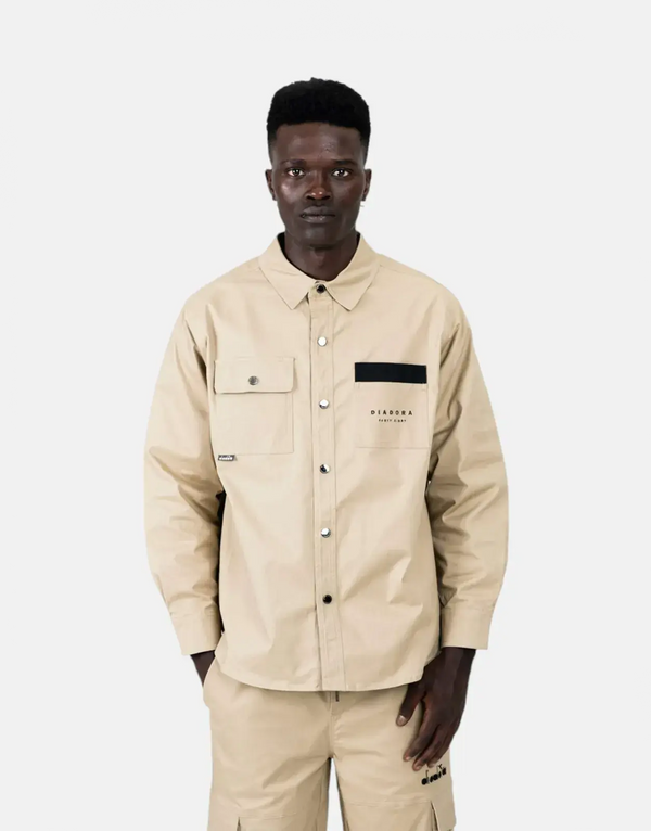 Diadora Men's Gusto Brown Stretch Cotton Overshirt with Press Buttons