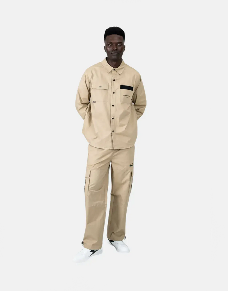 Diadora Men's Gusto Brown Stretch Cotton Overshirt with Press Buttons