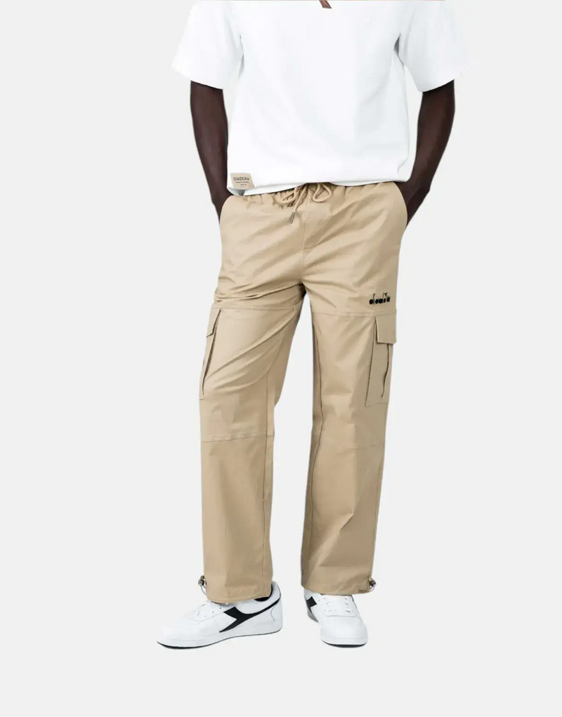 Diadora Terra Cream Cargo Pants: Premium Cotton-Spandex, Elastic Waist, Adjustable Fit