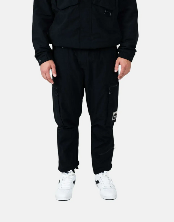 Diadora Vibe Black Ripstop Nylon Cargo Sweatpants with Utility Pockets for Men