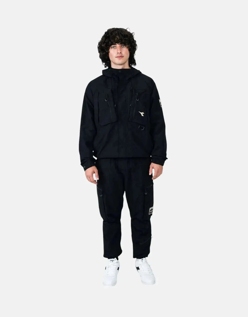 Diadora Vibe Black Ripstop Nylon Cargo Sweatpants with Utility Pockets for Men