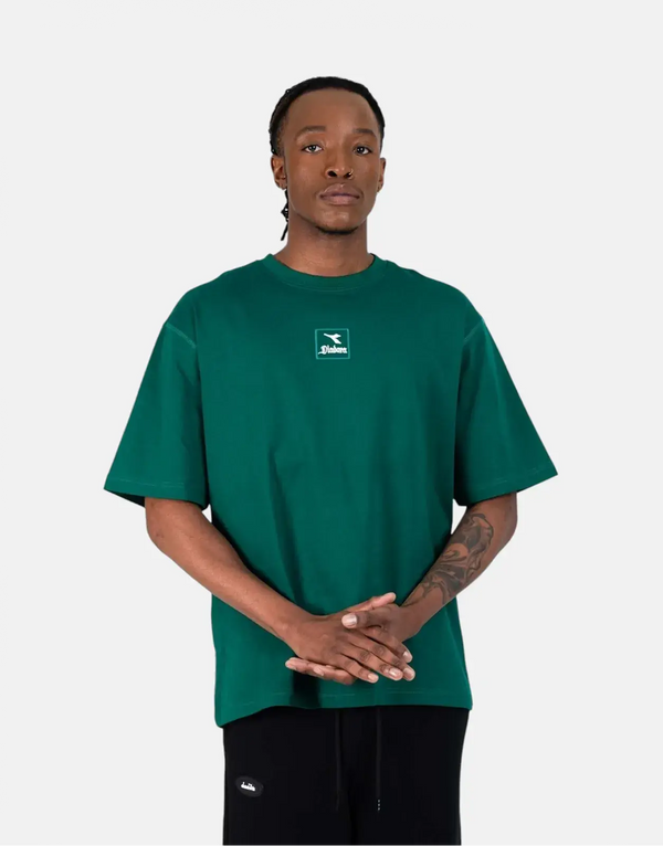 Diadora Vicenzo Men's Heavyweight Green Cotton T-Shirt with Oversized Graffiti Logo
