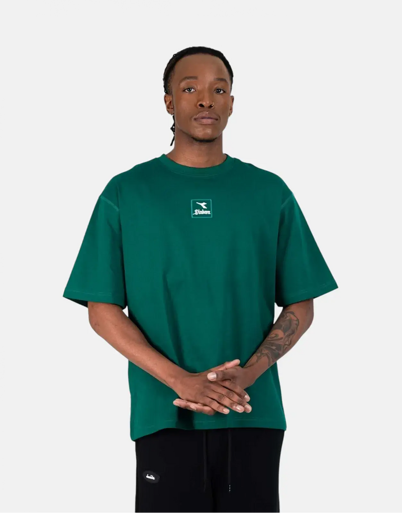 Diadora Vicenzo Men's Heavyweight Green Cotton T-Shirt with Oversized Graffiti Logo