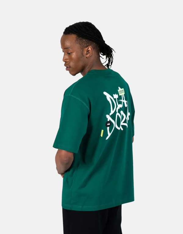 Diadora Vicenzo Men's Heavyweight Green Cotton T-Shirt with Oversized Graffiti Logo