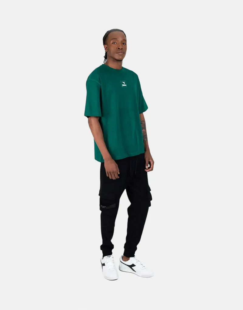 Diadora Vicenzo Men's Heavyweight Green Cotton T-Shirt with Oversized Graffiti Logo