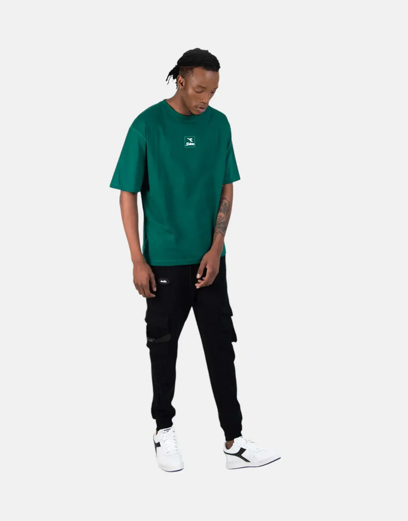 Diadora Vicenzo Men's Heavyweight Green Cotton T-Shirt with Oversized Graffiti Logo