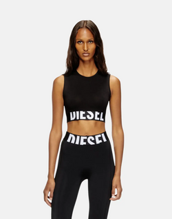 Diesel Ada D-Pop Black Cropped Tank Top: Iconic Maxi Logo, Soft Stretch Cotton