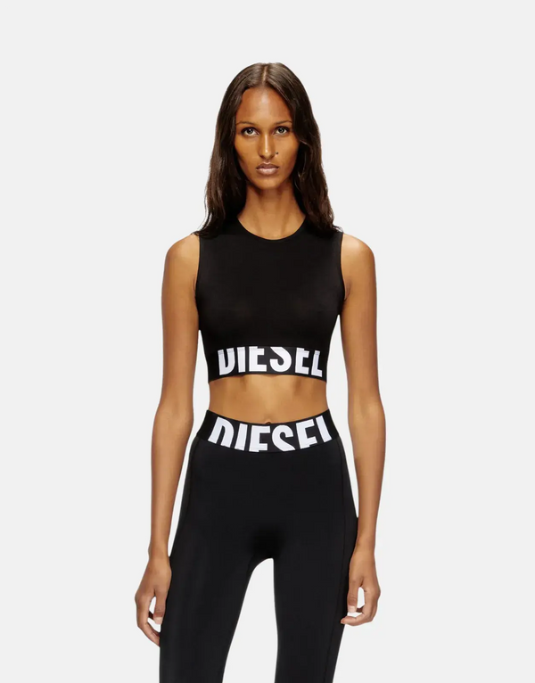 Diesel Ada D-Pop Black Cropped Tank Top: Iconic Maxi Logo, Soft Stretch Cotton