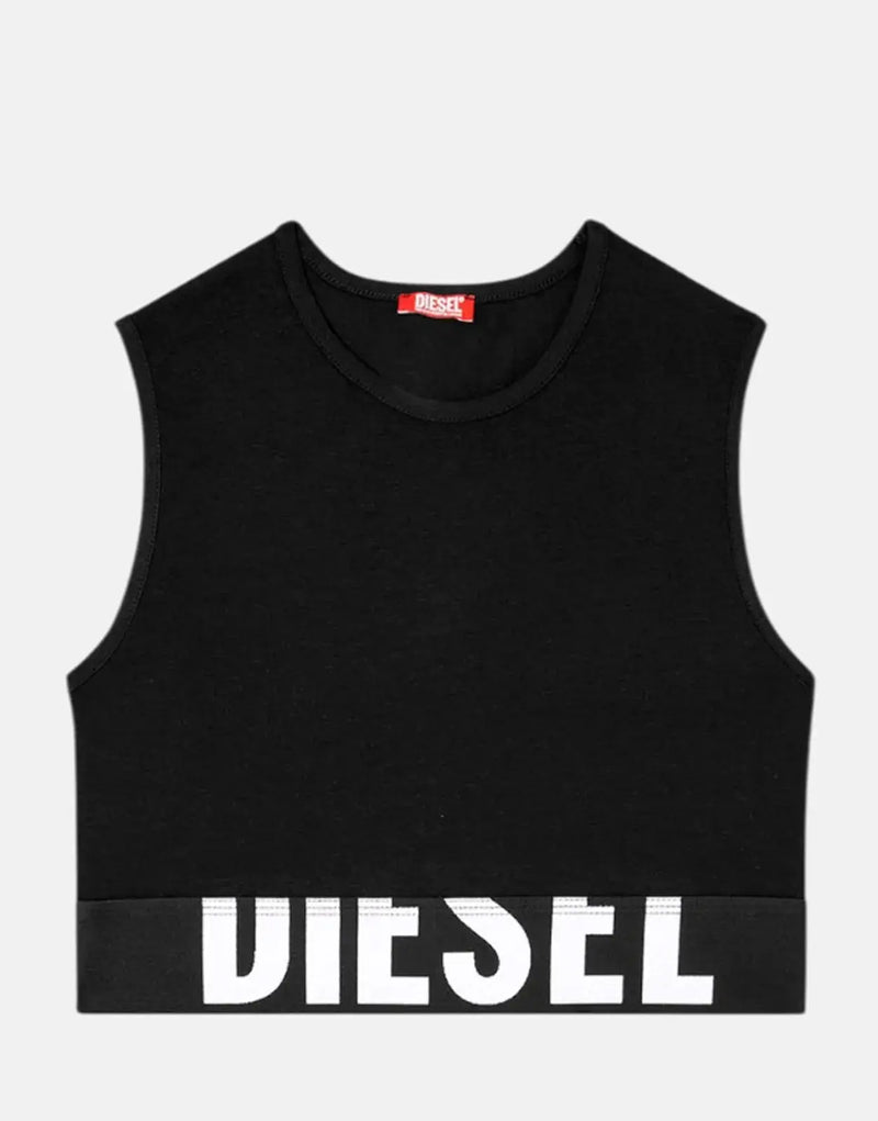 Diesel Ada D-Pop Black Cropped Tank Top: Iconic Maxi Logo, Soft Stretch Cotton