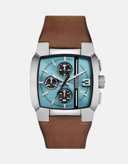 Bold Diesel Cliffhanger Men's Blue Sunray Chronograph Brown Leather Watch
