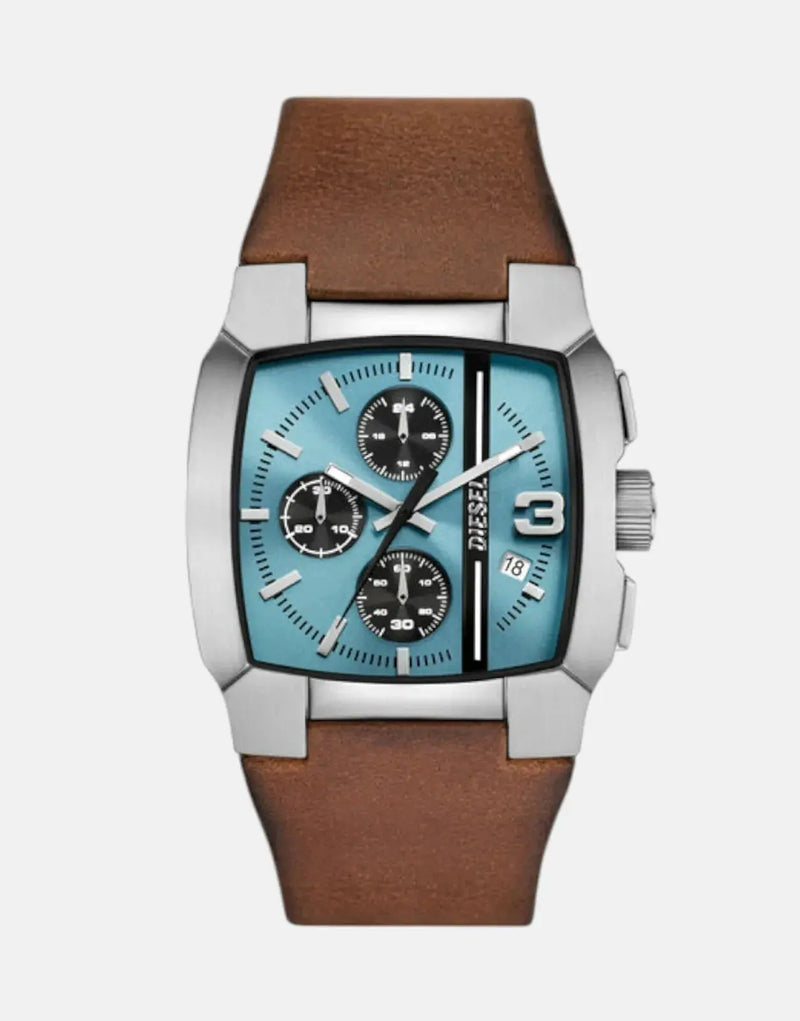 Bold Diesel Cliffhanger Men's Blue Sunray Chronograph Brown Leather Watch
