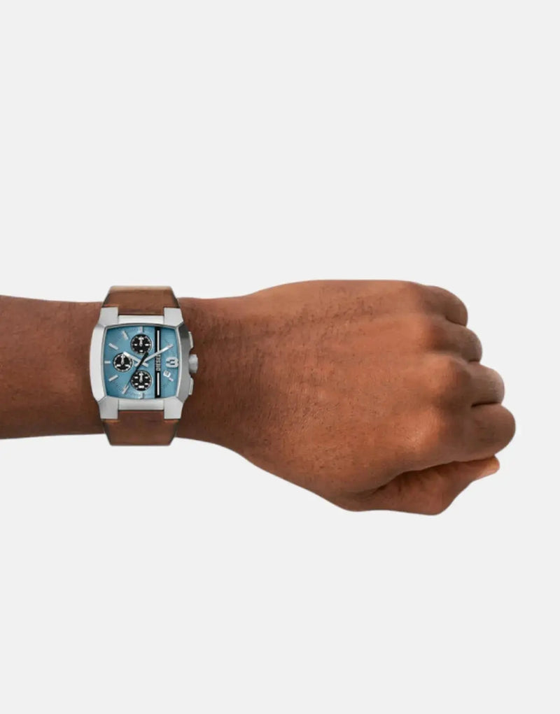 Bold Diesel Cliffhanger Men's Blue Sunray Chronograph Brown Leather Watch