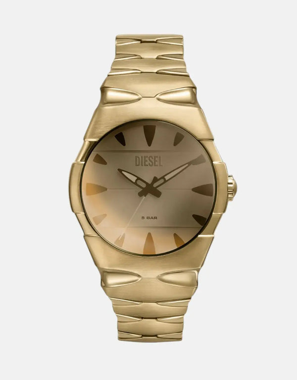 Diesel D-Sruptor Metamorph Gold Watch: Sleek Stainless Steel, Silver Dial, Water Resistant