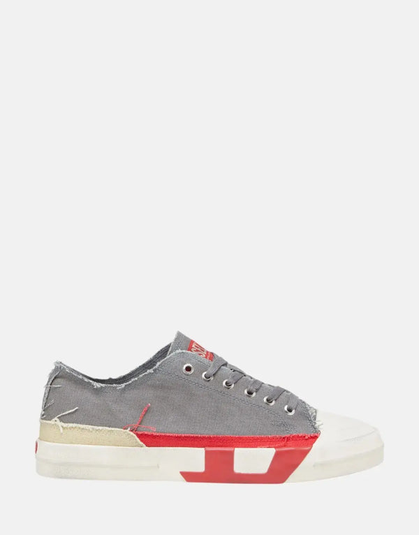 Diesel D-Verse Low Canvas Sneakers: Iconic Red D Logo, Frayed Distressed Style