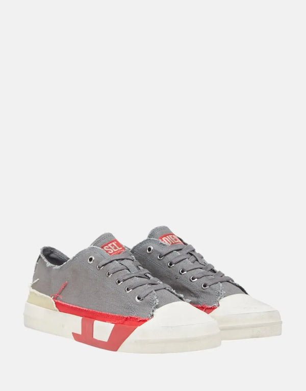 Diesel D-Verse Low Canvas Sneakers: Iconic Red D Logo, Frayed Distressed Style