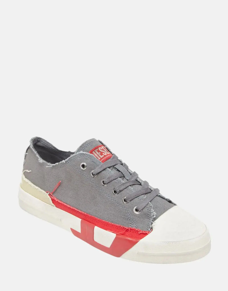 Diesel D-Verse Low Canvas Sneakers: Iconic Red D Logo, Frayed Distressed Style