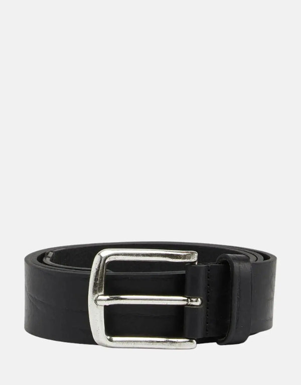 Diesel B-Line Iconic Logo Black Cowhide Leather Belt for Men