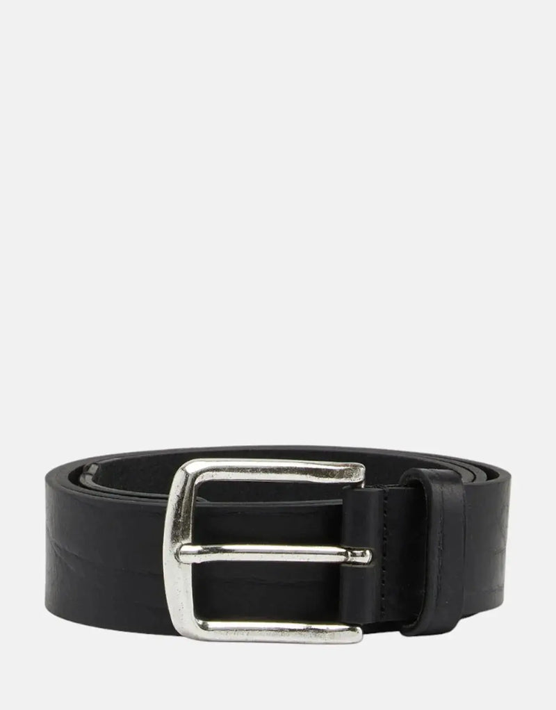 Diesel B-Line Iconic Logo Black Cowhide Leather Belt for Men