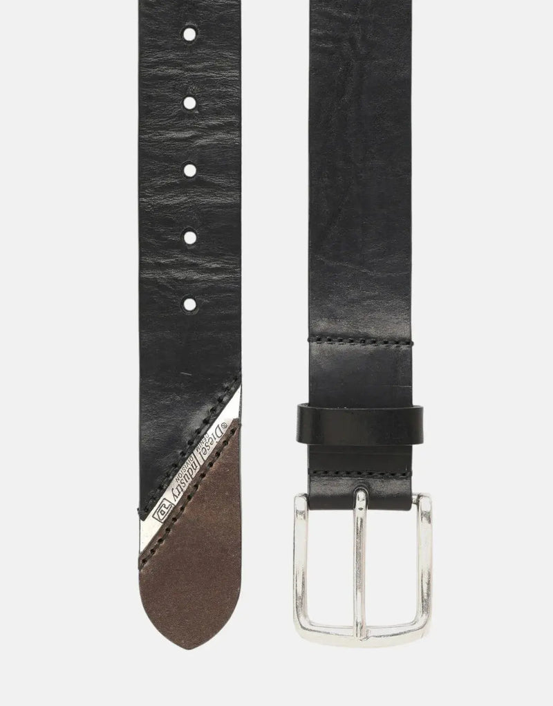 Diesel B-Line Iconic Logo Black Cowhide Leather Belt for Men