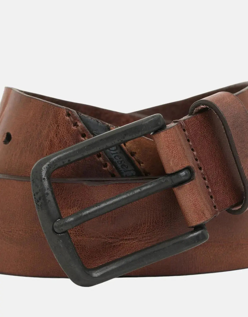 Premium Diesel B-Line Small Brown Leather Belt with Iconic Industry Logo