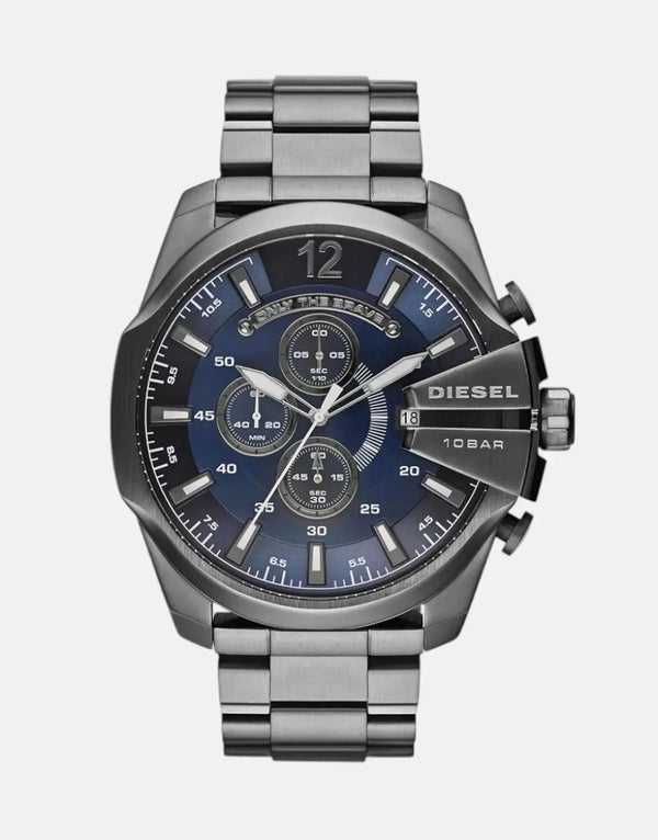 Diesel Mega Chief Gunmetal Stainless Steel Men's Watch, Sleek Navy Blue Dial