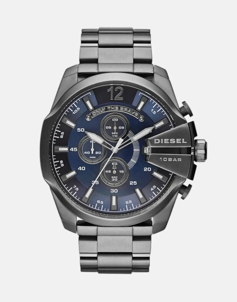 Diesel Mega Chief Gunmetal Stainless Steel Men's Watch, Sleek Navy Blue Dial