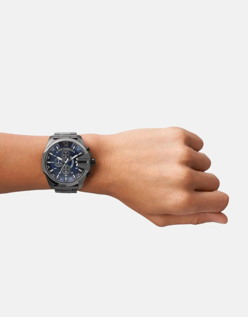 Diesel Mega Chief Gunmetal Stainless Steel Men's Watch, Sleek Navy Blue Dial