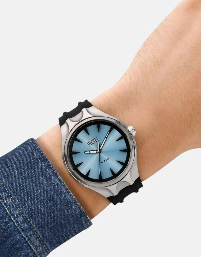 Diesel Streamline 44mm Men's Watch: Blue Dial, Sleek Black Silicone